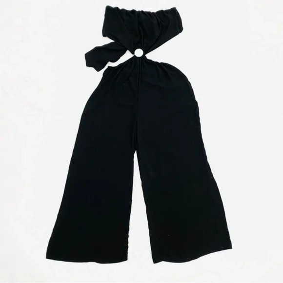 VICI Dolled Up Wide Leg Open Back Cut Out Strapless Black Jumpsuit Size L - Picture 4 of 11